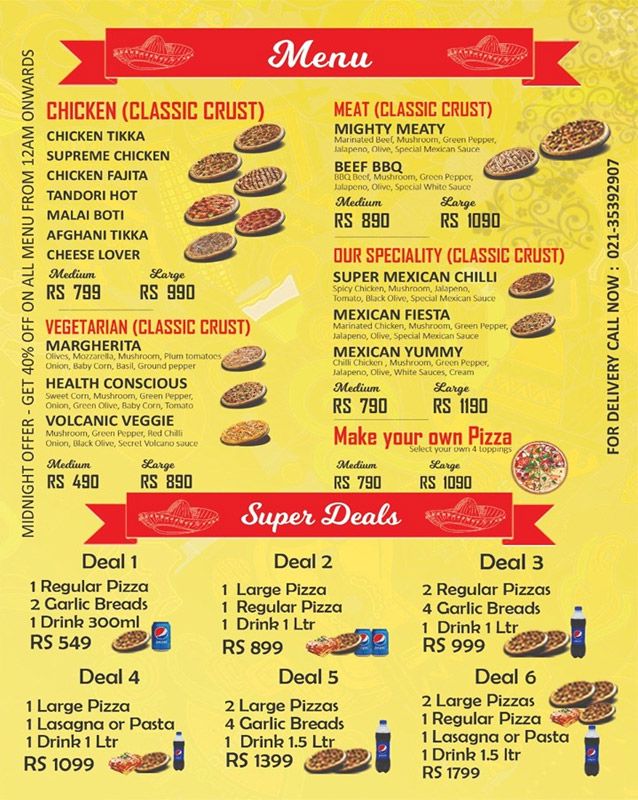 Maxican Pizza menu