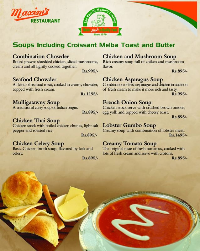 Maxim's Restaurant menu