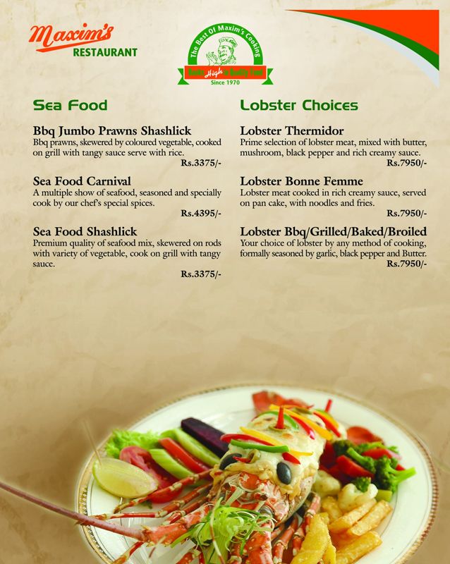 Maxim's Restaurant menu