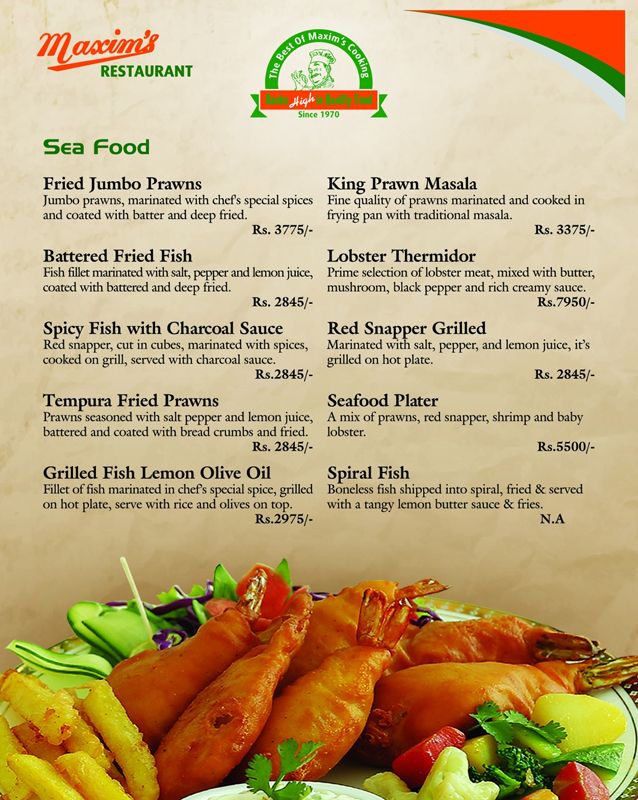 Maxim's Restaurant menu