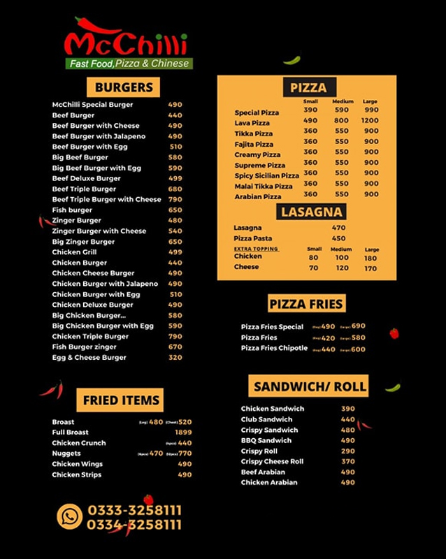 Mcchilli menu