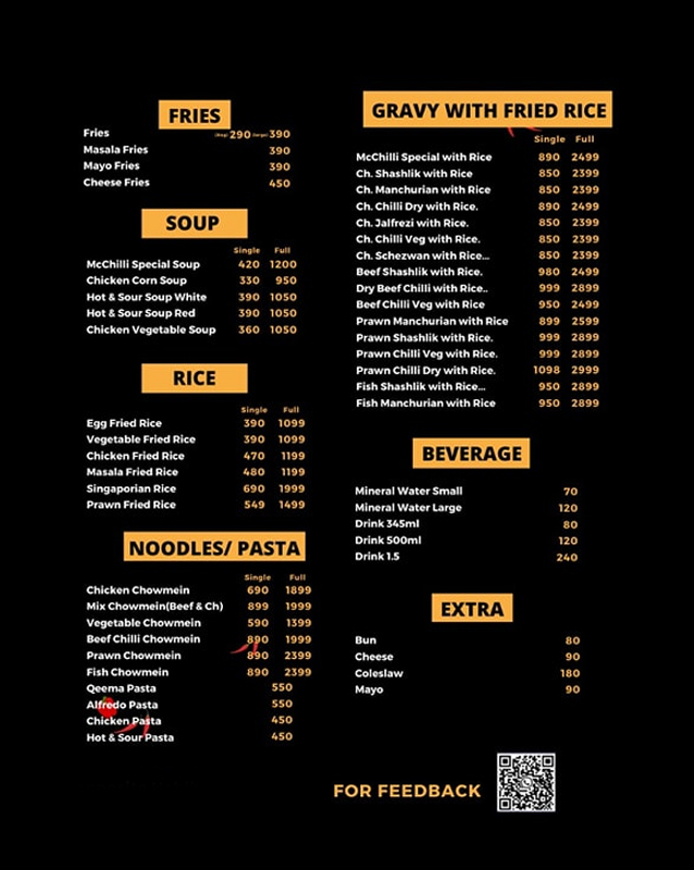 Mcchilli menu