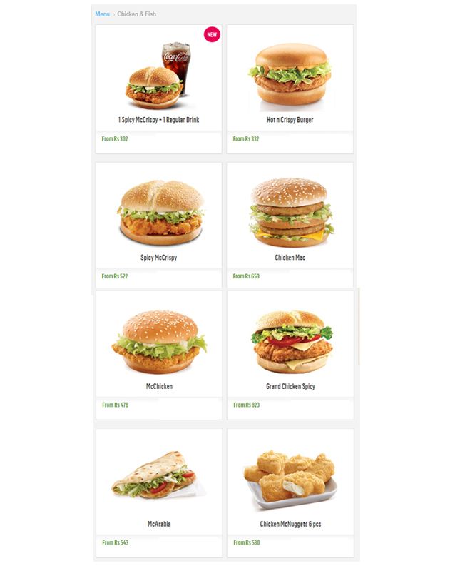McDonald's menu