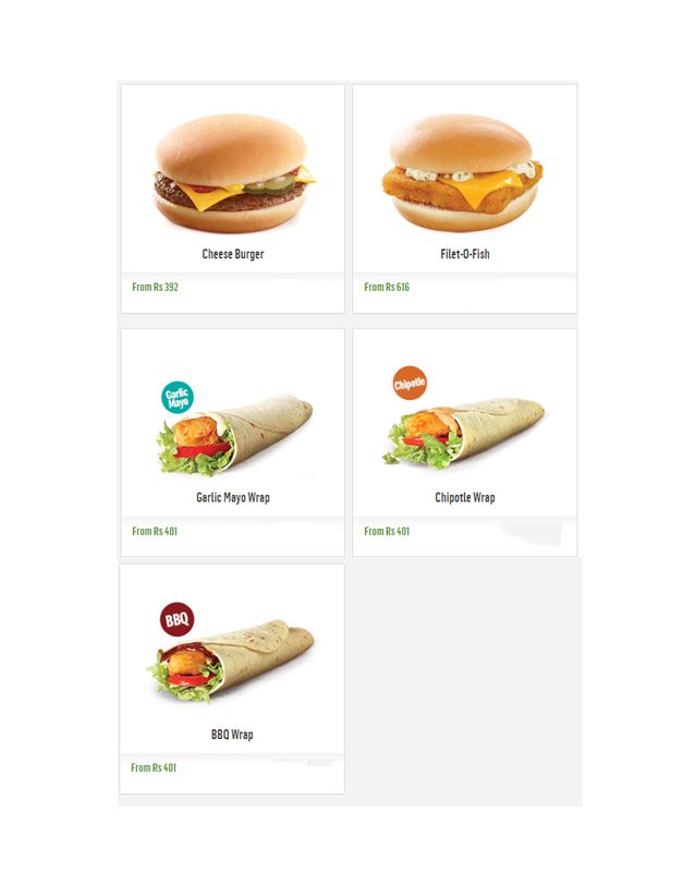 McDonald's menu