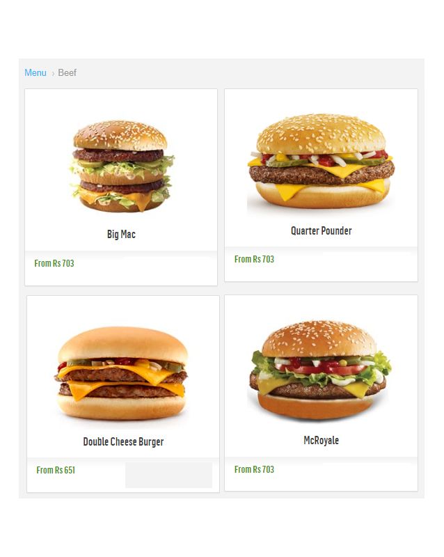 McDonald's menu
