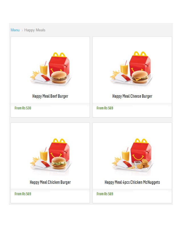 McDonald's menu