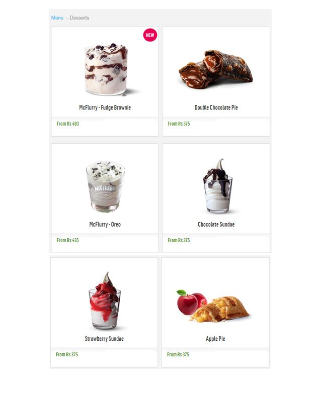 McDonald's menu
