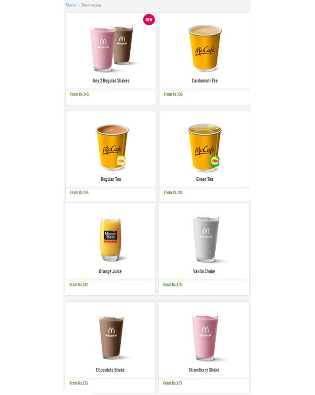 McDonald's menu