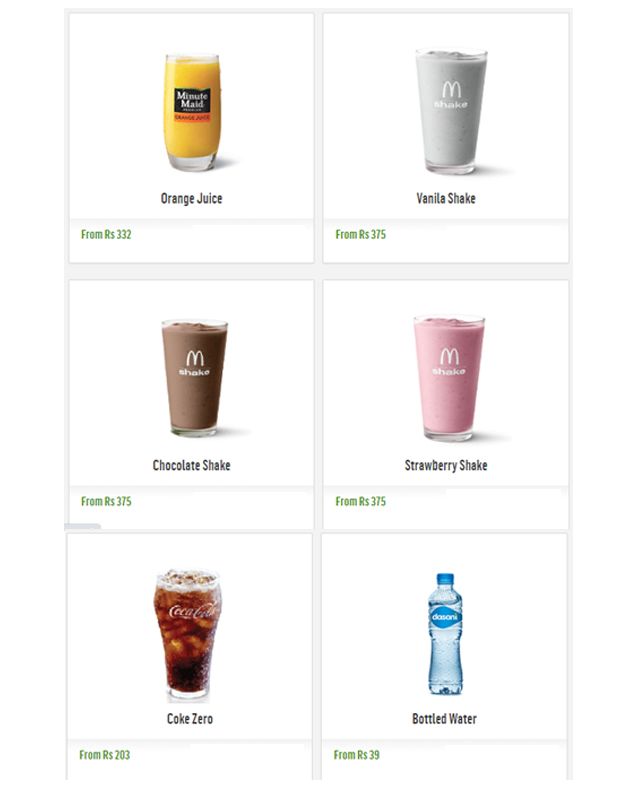 McDonald's menu