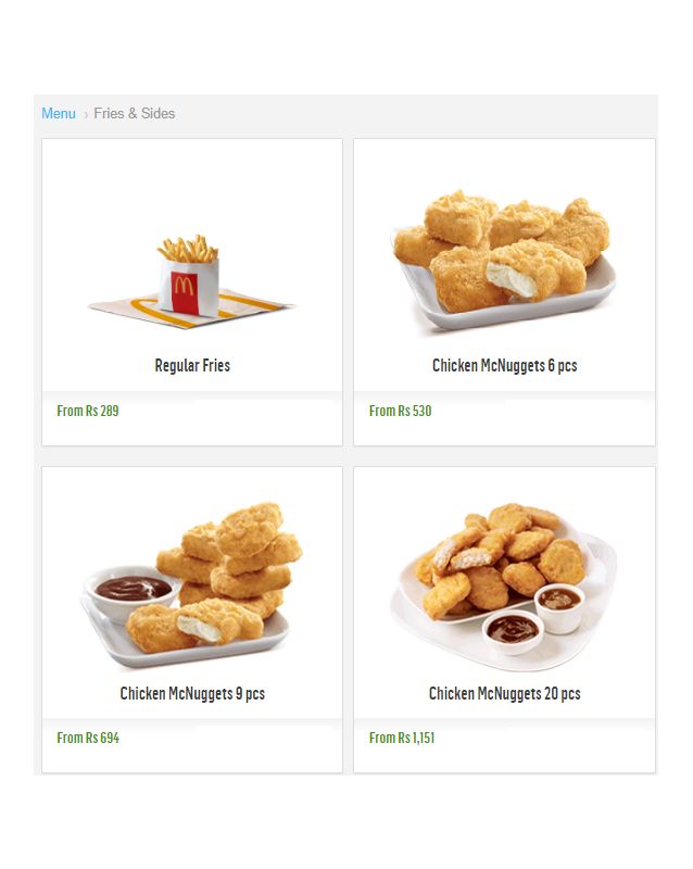 McDonald's menu
