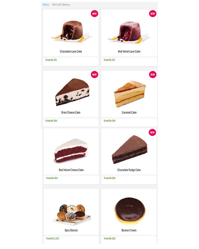 McDonald's menu