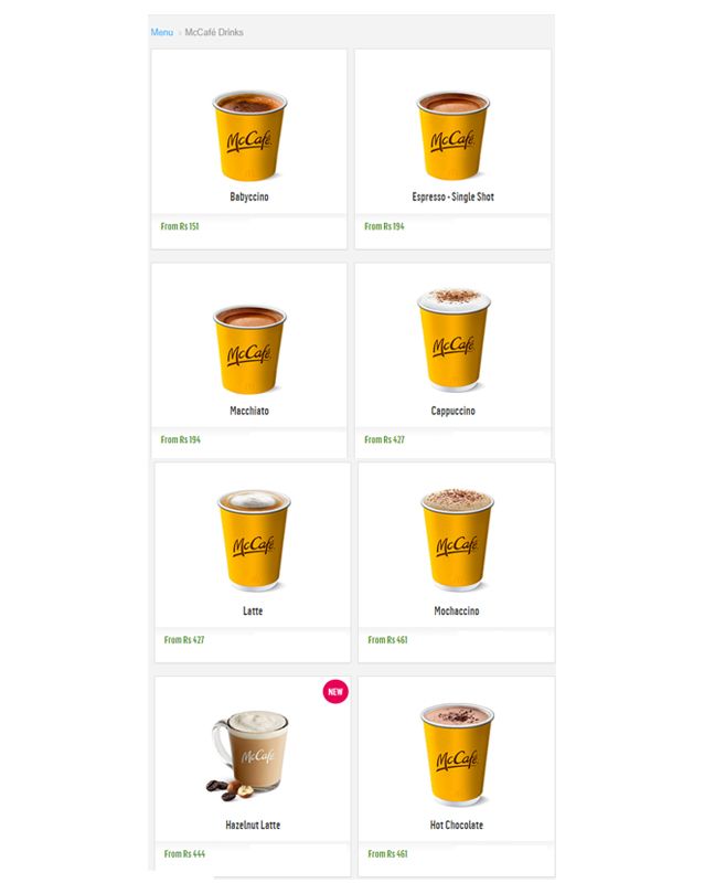 McDonald's menu