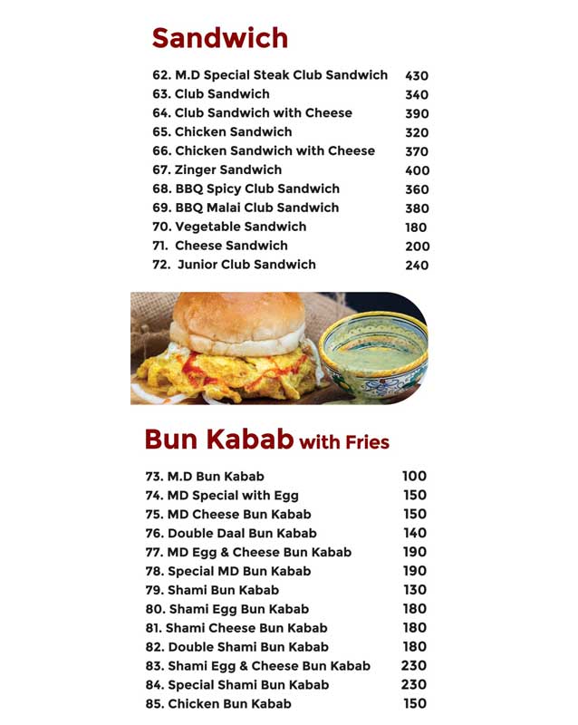 MD Burger & Broast menu
