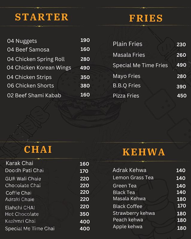 Me Time Cafe menu