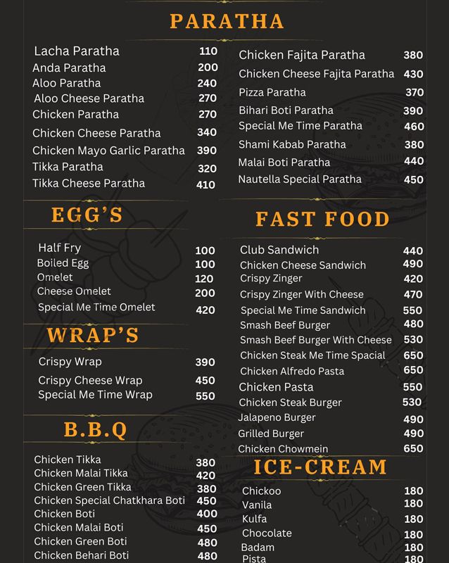 Me Time Cafe menu