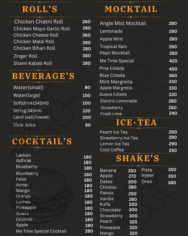 Me Time Cafe menu