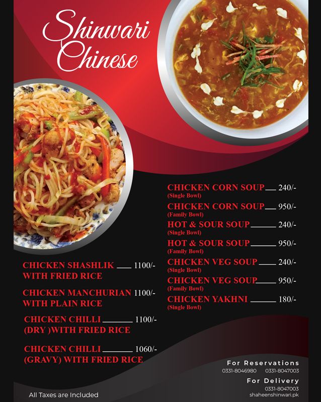 Shaheen Shinwari menu