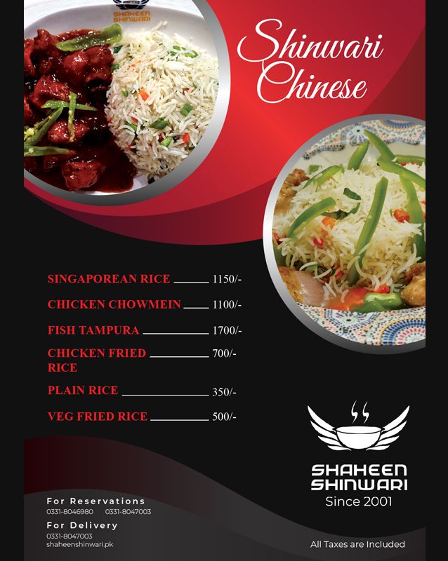 Shaheen Shinwari menu