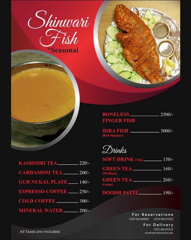 Shaheen Shinwari menu