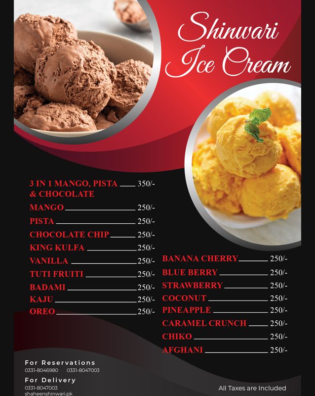 Shaheen Shinwari menu