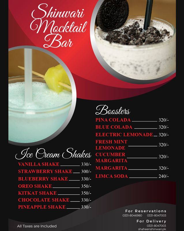 Shaheen Shinwari menu