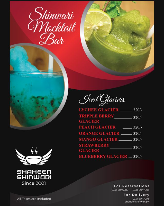Shaheen Shinwari menu