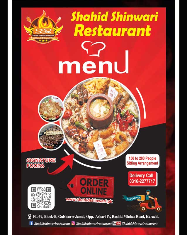 Shahid Shinwari Restaurant menu