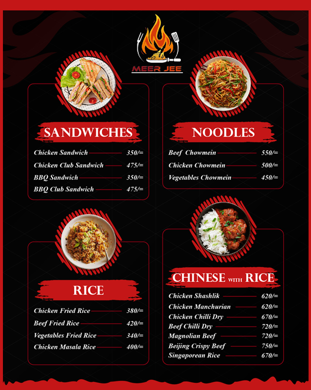 Meer Jee Restaurant menu
