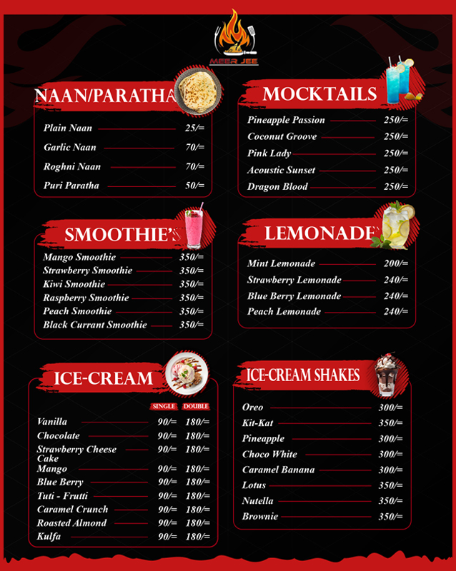 Meer Jee Restaurant menu