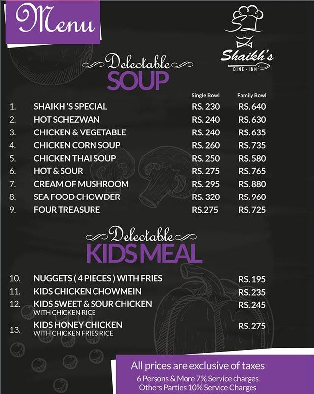SHAIKH's Dine in & Grill menu