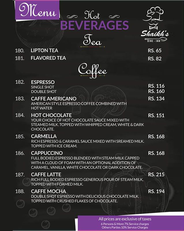 SHAIKH's Dine in & Grill menu