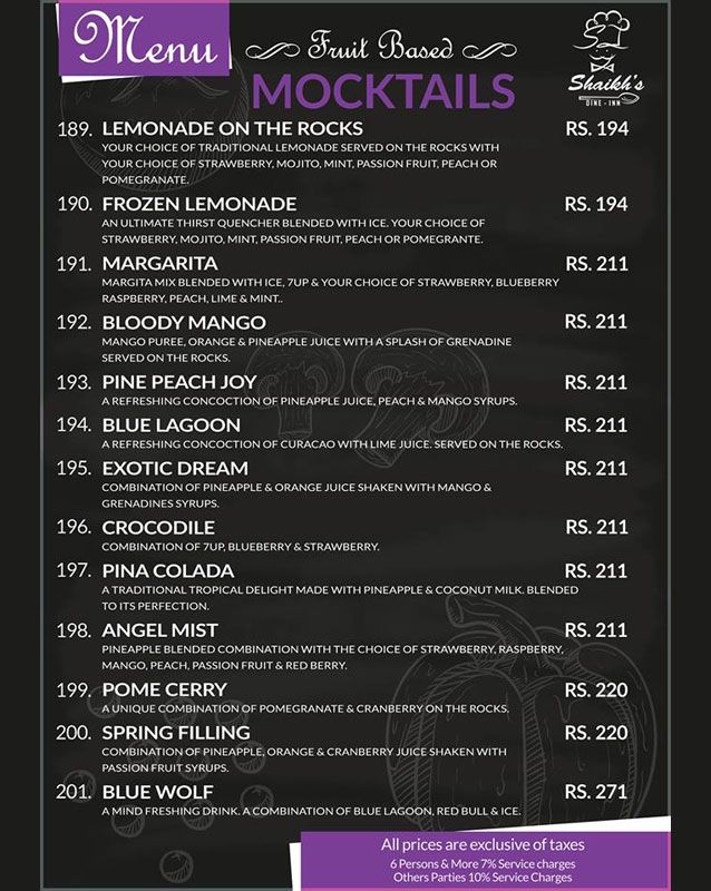 SHAIKH's Dine in & Grill menu