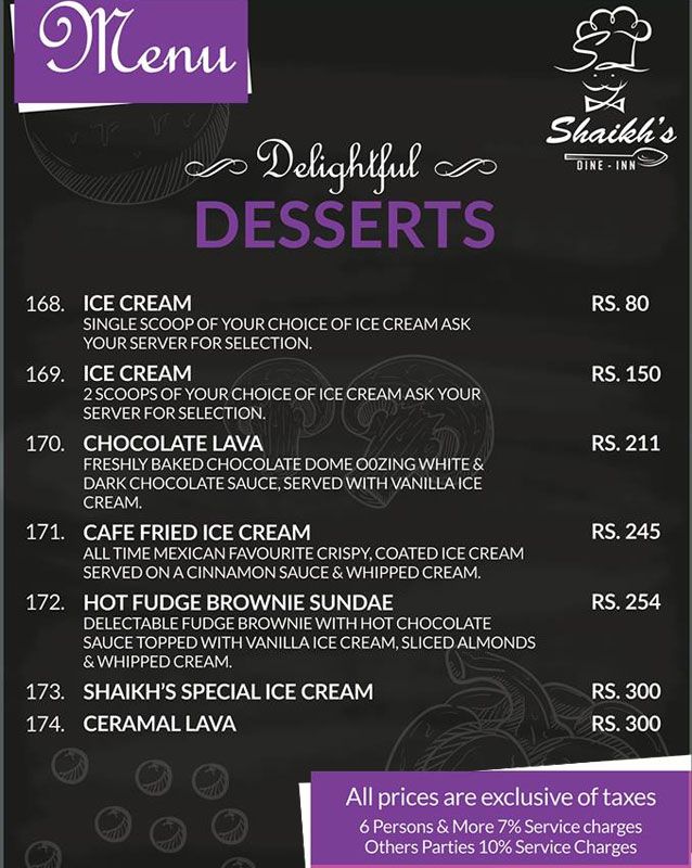 SHAIKH's Dine in & Grill menu