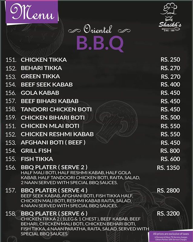 SHAIKH's Dine in & Grill menu