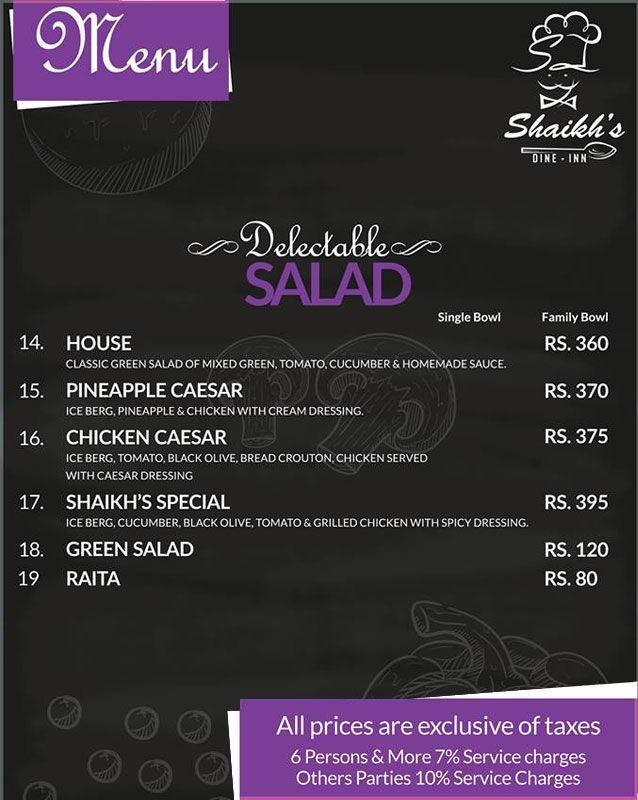 SHAIKH's Dine in & Grill menu