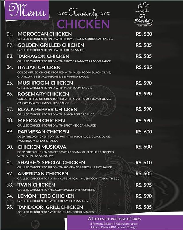 SHAIKH's Dine in & Grill menu