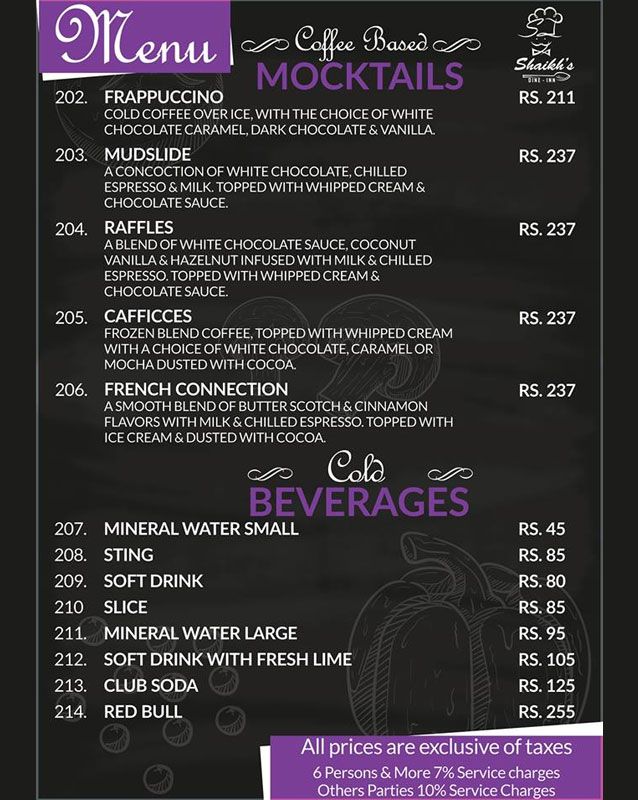 SHAIKH's Dine in & Grill menu