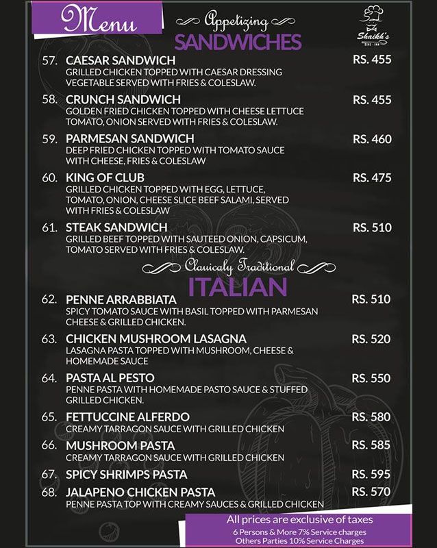 SHAIKH's Dine in & Grill menu