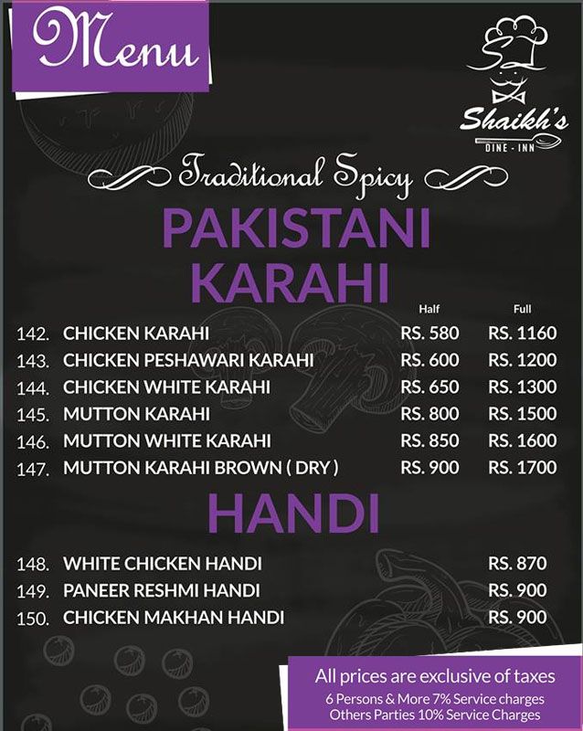 SHAIKH's Dine in & Grill menu