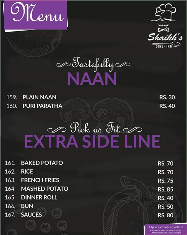 SHAIKH's Dine in & Grill menu