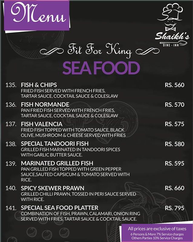 SHAIKH's Dine in & Grill menu