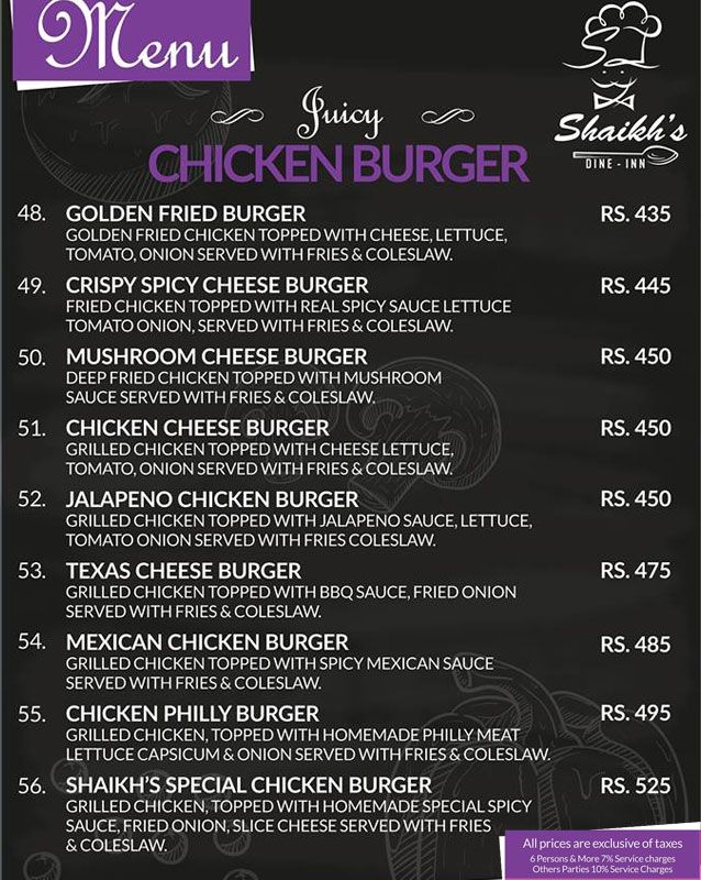 SHAIKH's Dine in & Grill menu