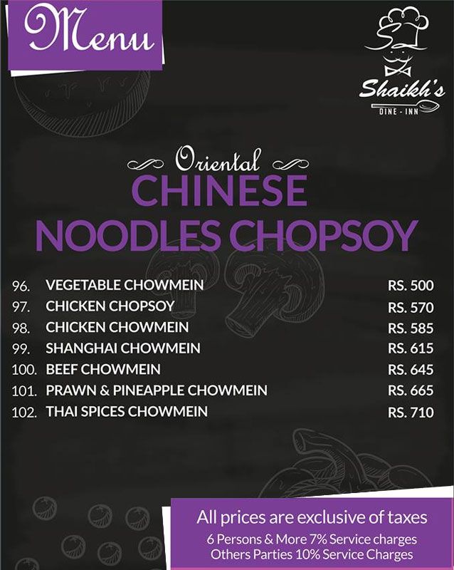SHAIKH's Dine in & Grill menu