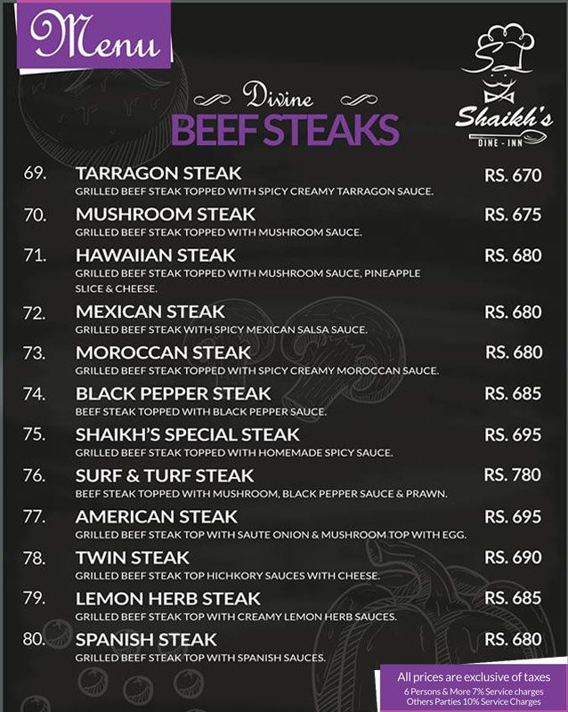 SHAIKH's Dine in & Grill menu