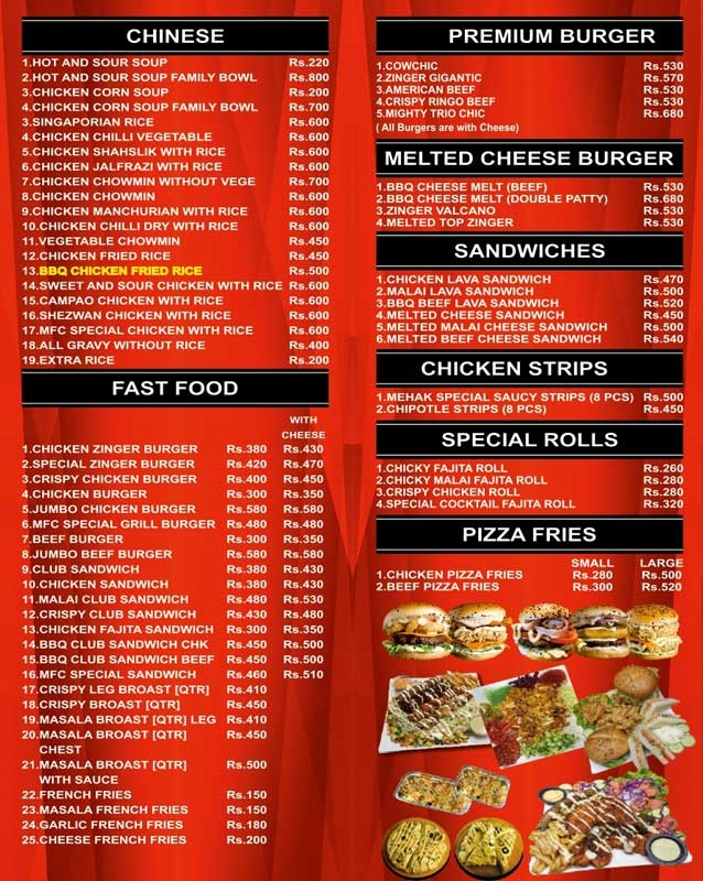Mehak Fast Food menu
