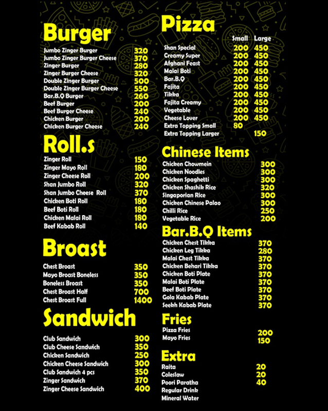 Shan Fast Food menu