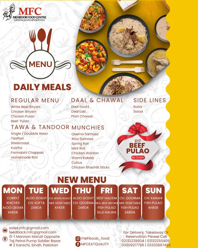 Mehboob Food Centre menu