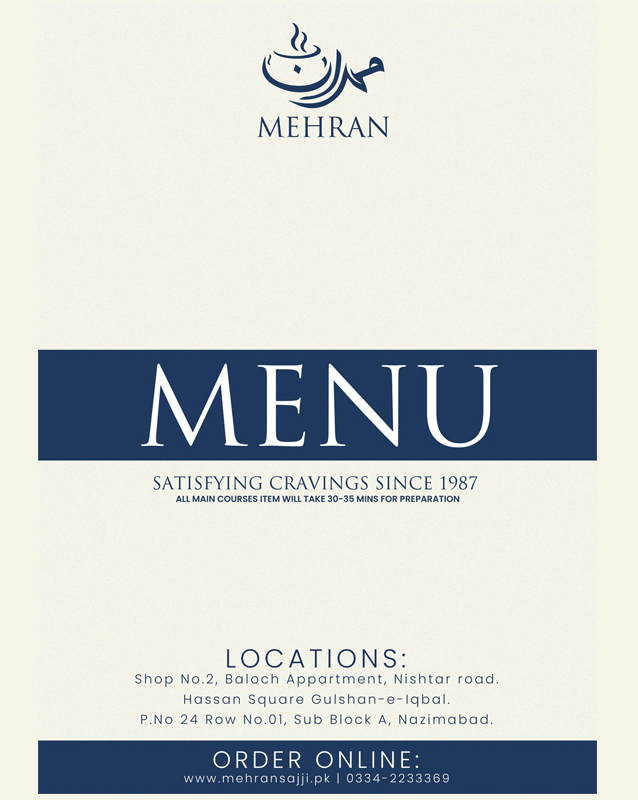 Mehran Sajji & Caterers menu