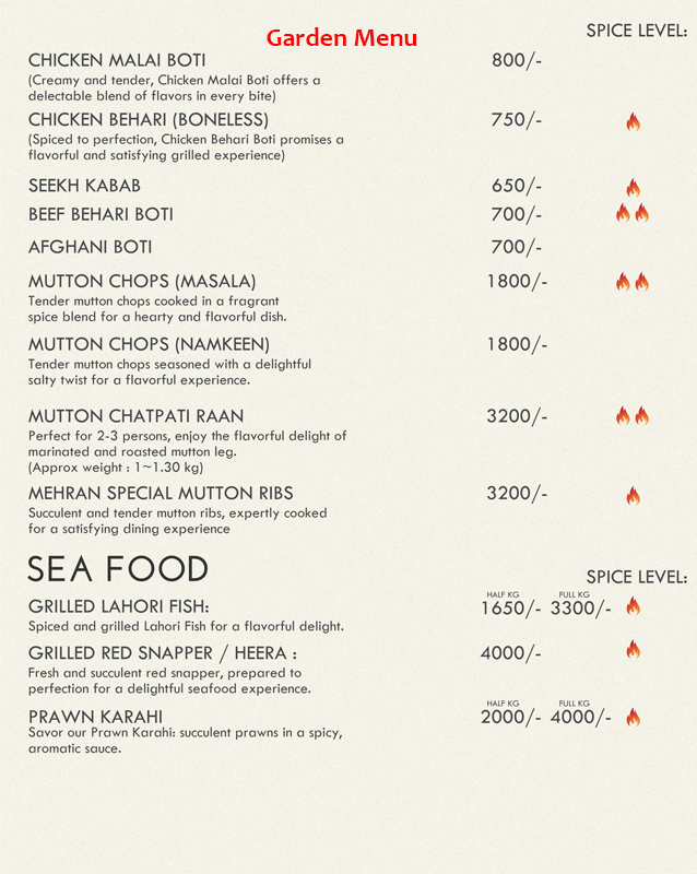 Mehran Sajji & Caterers menu