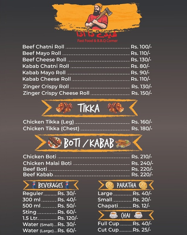 Sheedy Da Adda menu